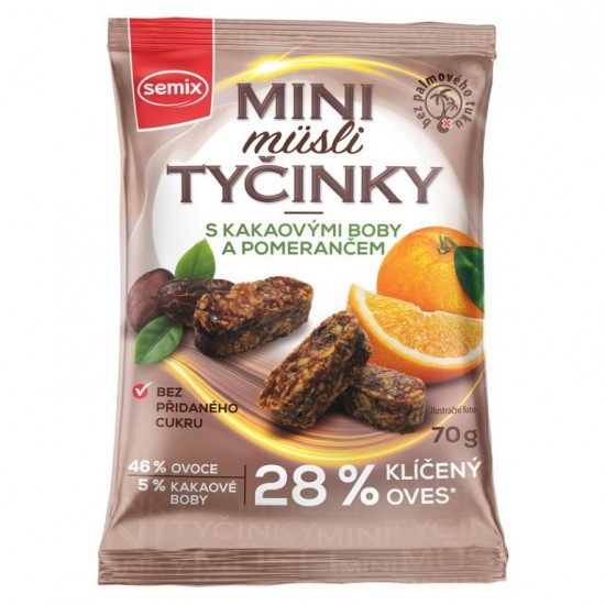 Semix Mini müsli tyčinky s kakaovými bôbmi a pomarančom 70 g