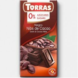 Torras Negro-Nibs de Cacao Bezlepková diabetická tmavá čokoláda s kúskami kakaových bôbov bez pridaného cukru 75g